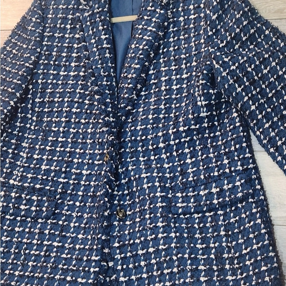 Ann Taylor Navy and White Tweed Blazer